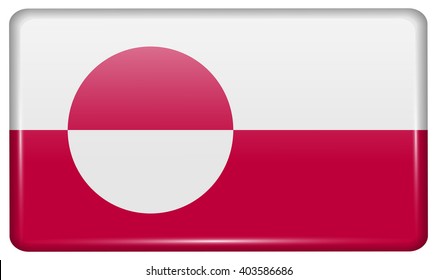 Flags of Greenland in the form of a magnet on refrigerator with reflections light. Vector illustration