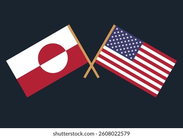 Flags of Greenland and USA. Greenland and the USA. Crossed Greenlandic and United States of America flags