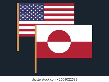 Flags of Greenland and USA. Greenland and the USA. Crossed Greenlandic and United States of America flags