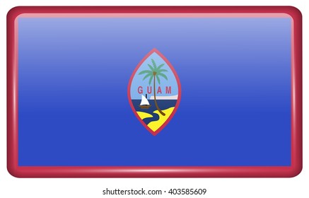 Flags of Guam in the form of a magnet on refrigerator with reflections light. Vector illustration
