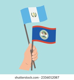 Banderas de Guatemala y Belice, portando banderas