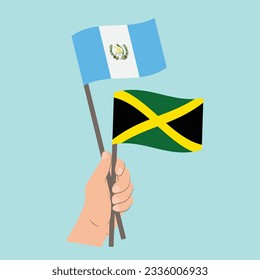 Flags of Guatemala and Jamaica, Hand Holding flags