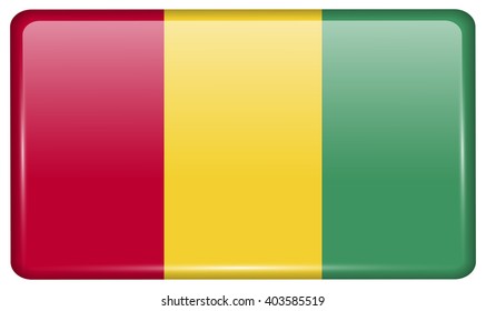 Flags of Guinea in the form of a magnet on refrigerator with reflections light. Vector illustration