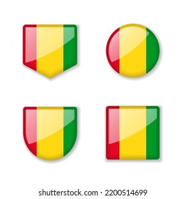 Flags of Guinea - glossy collection. Set of vector illustrations