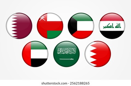 Flags of the Gulf Countries, GCC national flags in circular icons. vector illustration 