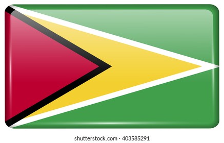 Flags of Guyana in the form of a magnet on refrigerator with reflections light. Vector illustration