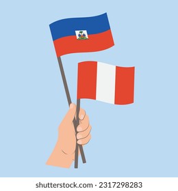 Flags of Haiti and Peru, Hand Holding flags
