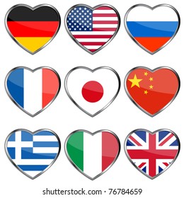 Flags in heart shapes, eps10 illustration