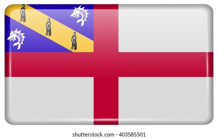 Flags of Herm in the form of a magnet on refrigerator with reflections light. Vector illustration