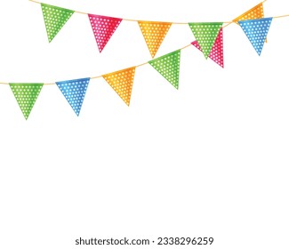 Flags for the holiday. Colorful bright holiday flags for a party, birthday. Interior decoration for a holiday. Vector illustration. isolated on a white background.