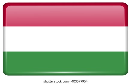 Flags of Hugary in the form of a magnet on refrigerator with reflections light. Vector illustration