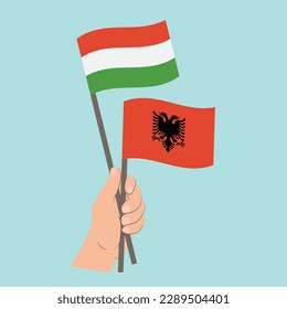 Flags of Hungary and Albania, Hand Holding flags