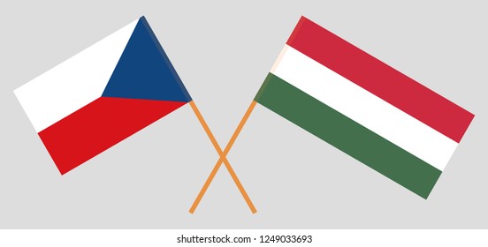 Flags of Hungary and Czech republic. Official proportion. Correct colors. Vector illustration