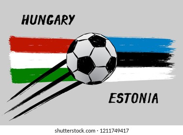 Flags of Hungary and Estonia -  Icon for football Nations League - Grunge