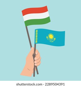 Flags of Hungary and Kazakhstan, Hand Holding flags