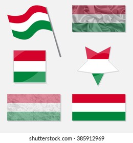  Flags of Hungary Made in Different Variations: in Flat Design, with  Fabric Texture and as Web Buttons