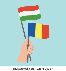 Flags of Hungary and Romania, Hand Holding flags