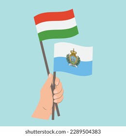 Flags of Hungary and San Marino, Hand Holding flags