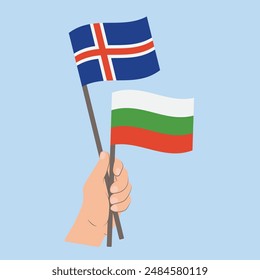 Flags of Iceland and Bulgaria, Hand Holding flags