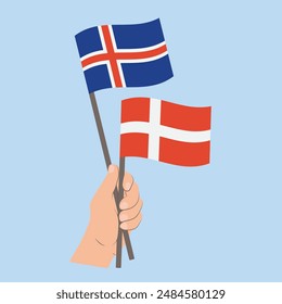 Flags of Iceland and Denmark, Hand Holding flags