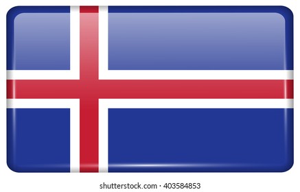 Flags of Iceland in the form of a magnet on refrigerator with reflections light. Vector illustration