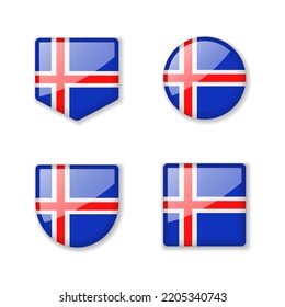 Flags of Iceland - glossy collection. Set of vector illustrations