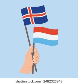 Flags of Iceland and Luxembourg, Hand Holding flags