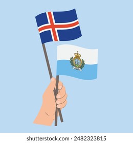 Flags of Iceland and San Marino, Hand Holding flags