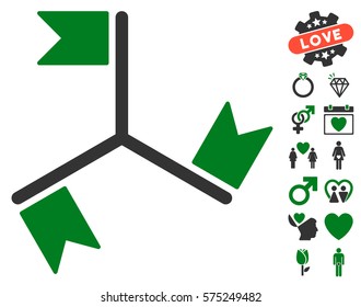 Flags icon with bonus passion clip art. Vector illustration style is flat rounded iconic green and gray symbols on white background.
