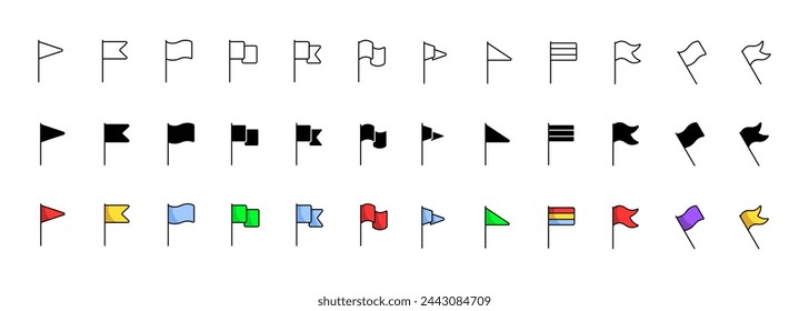 Flags icon collection. Linear, silhouette and flat style. Vector icons