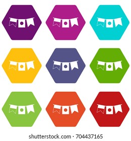 Flags icon set many color hexahedron isolated on white vector illustration