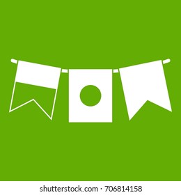 Flags icon white isolated on green background. Vector illustration