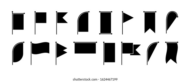 Flags icons. Flags collection, isolated on white background. Mockup empty black flags. Flag black vector icon. Mock up icons. Flags in modern flat design for web design. Vector illustration.