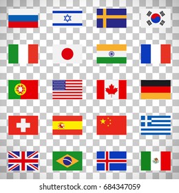 Flags icons in flat style isolated on transparent background, vector illustration