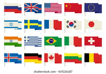 Flags icons in flat style. Simple flags of the countries