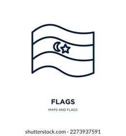 Flaggen Icons Symbol aus Karten und Flags Sammlung. Dünne lineare Flaggen-Symbole, Flagge, Kontur-Symbol einzeln auf weißem Hintergrund. Symbol für Symbole der Linie, Symbol für Web und Mobile
