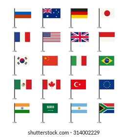 Flags icons set. Simple vector flags of the countries in flat style.