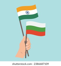 Flags of India and Bulgaria, Hand Holding flags