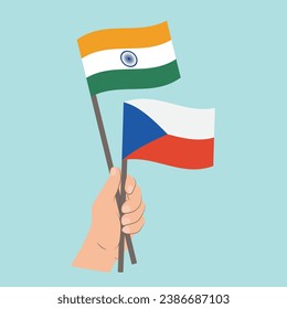 Flags of India and Czech Republic, Hand Holding flags