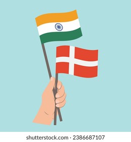 Flags of India and Denmark, Hand Holding flags