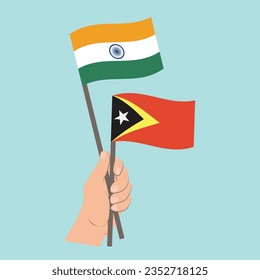 Flags of India and East Timor, Hand Holding flags