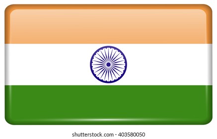 Flags of India in the form of a magnet on refrigerator with reflections light. Vector illustration