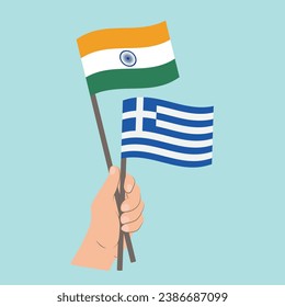 Flags of India and Greece, Hand Holding flags
