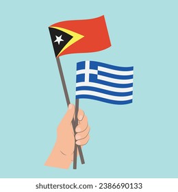 Flags of India and Greece, Hand Holding flags