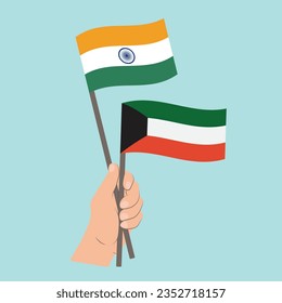 Flags of India and Kuwait, Hand Holding flags