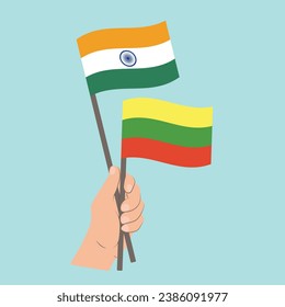 Flags of India and Lithuania, Hand Holding flags