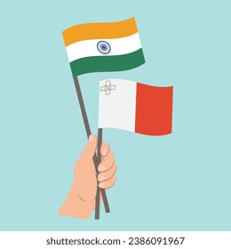 Flags of India and Malta, Hand Holding flags