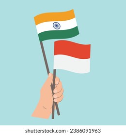 Flags of India and Monaco, Hand Holding flags