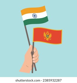 Flags of India and Montenegro, Hand Holding flags