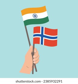 Flags of India and Norway, Hand Holding flags